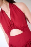 ABITO LUNGO MISTO LINO CUT OUT ROSSO INDIA
