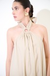 ABITO LUNGO MISTO LINO CON ANELLO BEIGE