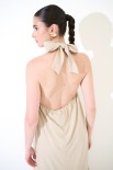 ABITO LUNGO MISTO LINO CON ANELLO BEIGE