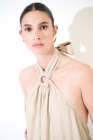 ABITO LUNGO MISTO LINO CON ANELLO BEIGE