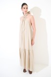 ABITO LUNGO MISTO LINO CON ANELLO BEIGE