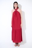 ABITO LUNGO MISTO LINO CON ANELLO ROSSO INDIA