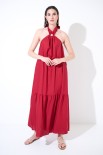 ABITO LUNGO MISTO LINO CON ANELLO ROSSO INDIA
