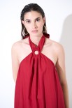 ABITO LUNGO MISTO LINO CON ANELLO ROSSO INDIA
