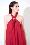 ABITO LUNGO MISTO LINO CON ANELLO ROSSO INDIA