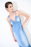 ABITO LUNGO CON BALZA CHAMBRAY SABBIATO BLU CHIARO