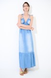 ABITO LUNGO CON BALZA CHAMBRAY SABBIATO BLU CHIARO