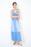 ABITO LUNGO CON BALZA CHAMBRAY SABBIATO BLU CHIARO