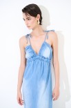 ABITO LUNGO CON BALZA CHAMBRAY SABBIATO BLU CHIARO