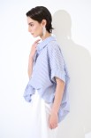 CAMICIA OVER MANICA RISVOLTO RIGA CELESTE