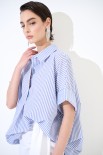 CAMICIA OVER MANICA RISVOLTO RIGA CELESTE