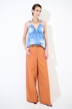 PANTALONE PALAZZO CON CINTURA PELLE ROSSA