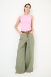 PANTALONE PALAZZO CON CINTURA ROSMARINO