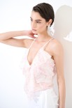 TOP CON ROUCHES STAMPA ROSA