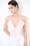 TOP CON ROUCHES STAMPA ROSA
