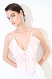 TOP CON ROUCHES STAMPA ROSA
