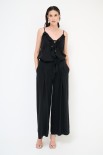 PANTA LUNGO PALAZZO LINO/VISCOSA NERO
