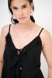 TOP ROUCHES DAVANTI SPALLINA LINO NERO