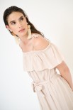 ABITO LUNGO CON BALZA SCOLLO + CINTURA VISCOSA BEIGE