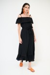 ABITO LUNGO CON BALZA SCOLLO + CINTURA VISCOSA NERO