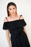 ABITO LUNGO CON BALZA SCOLLO + CINTURA VISCOSA NERO