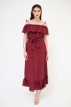 ABITO LUNGO CON BALZA SCOLLO + CINTURA VISCOSA BORDEAUX