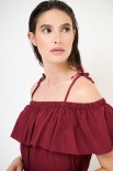 ABITO LUNGO CON BALZA SCOLLO + CINTURA VISCOSA BORDEAUX