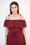 ABITO LUNGO CON BALZA SCOLLO + CINTURA VISCOSA BORDEAUX
