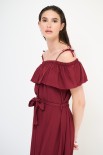 ABITO LUNGO CON BALZA SCOLLO + CINTURA VISCOSA BORDEAUX