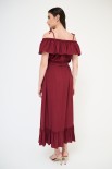 ABITO LUNGO CON BALZA SCOLLO + CINTURA VISCOSA BORDEAUX