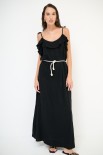 ABITO GALA SCOLLO LACCINI+ CINTURA CORDINO NERO