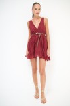 ABITO CORTO BALZA CON CINTURA MUSSOLA COTONE ROSSO INDIA