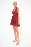 ABITO CORTO BALZA CON CINTURA MUSSOLA COTONE ROSSO INDIA