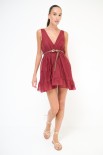 ABITO CORTO BALZA CON CINTURA MUSSOLA COTONE ROSSO INDIA