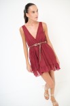 ABITO CORTO BALZA CON CINTURA MUSSOLA COTONE ROSSO INDIA