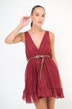 ABITO CORTO BALZA CON CINTURA MUSSOLA COTONE ROSSO INDIA