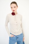 CARDIGAN PARICOLLO BOTTONI ORO BEIGE