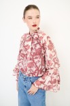 BLUSA COLLO CON FIOCCO E MANICHE A BALZA ROSSO INDIA