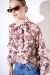 BLUSA COLLO CON FIOCCO E MANICHE A BALZA MORO