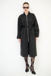 BOMBER LUNGO CON ZIP TESSUTO MANO PESCA NERO