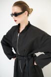 BOMBER LUNGO CON ZIP TESSUTO MANO PESCA NERO