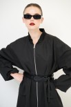 BOMBER LUNGO CON ZIP TESSUTO MANO PESCA NERO