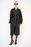 BOMBER LUNGO CON ZIP TESSUTO MANO PESCA NERO