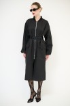 BOMBER LUNGO CON ZIP TESSUTO MANO PESCA NERO