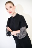 MAGLIA SCATOLA MEZZA MANICA TESSUTO DIAGONALE NERO