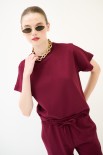 MAGLIA SCATOLA MEZZA MANICA TESSUTO DIAGONALE VINO