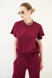 MAGLIA SCATOLA MEZZA MANICA TESSUTO DIAGONALE VINO