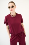 MAGLIA SCATOLA MEZZA MANICA TESSUTO DIAGONALE VINO
