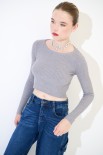 MAGLIA CROP CON LUREX GRIGIO