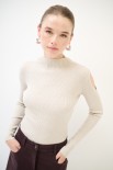 MAGLIA MEZZO COLLO COSTINA CUT OUT BEIGE